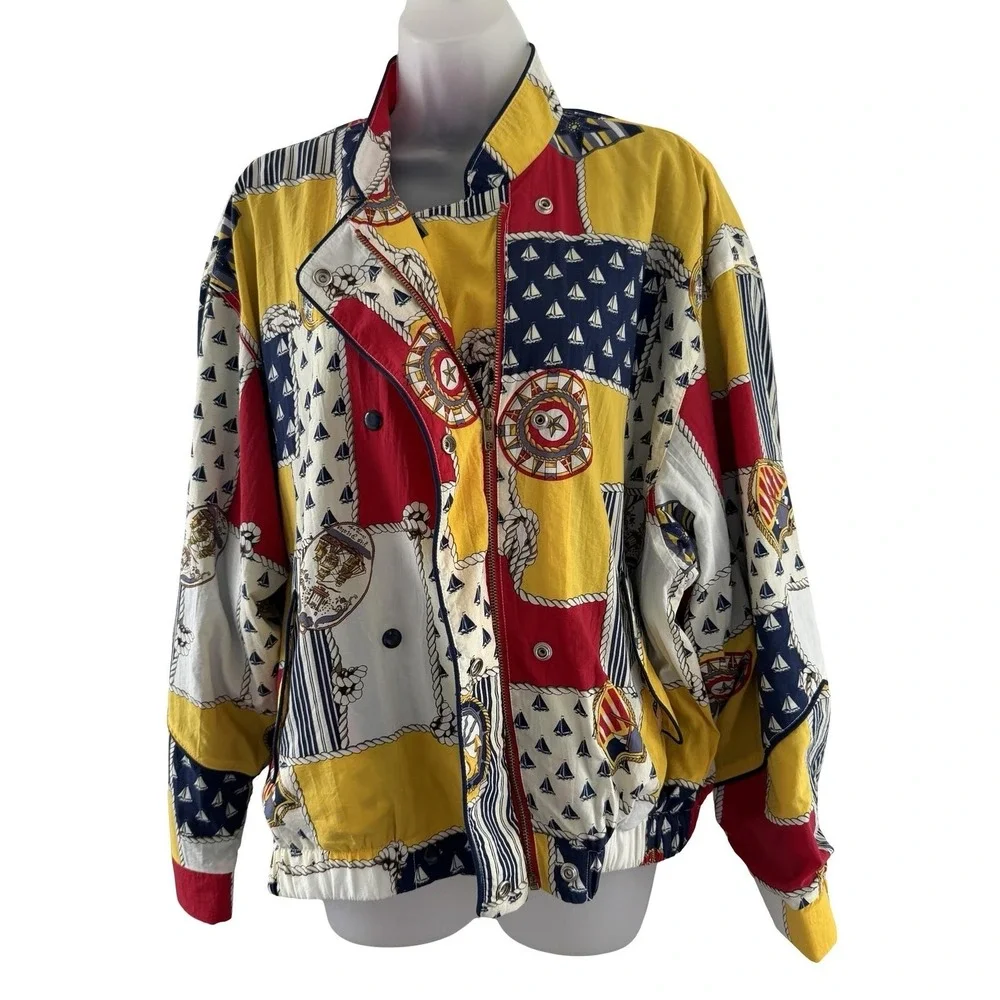 Vintage Liz Sport Jacket Womens XL Nautical Sailboat Windbreaker 80s Yacht Club - Picture 5 of 16